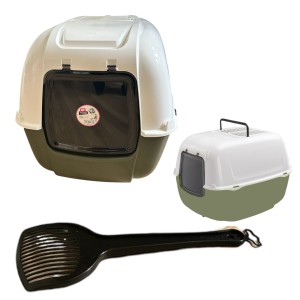 Ferplast Prima XXL Duża Kuweta Kryta Zamknięta dla Kota 65x45x45cm Biało-Zielona  + Filtry + Łopatka