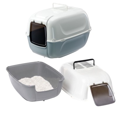 Ferplast Prima XXL Duża Kuweta Kryta Zamknięta dla Kota 65x45x45cm Biało-Szara + Filtry + Łopatka