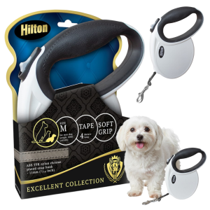HILTON SMYCZ AUTOMATYCZNA TAŚMA 4M DLA PSA DO 20KG BIAŁO-CZARNA