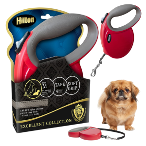 HILTON SMYCZ AUTOMATYCZNA TAŚMA 4M DLA PSA DO 20KG CZERWONO-SZARA