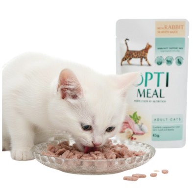 OptiMeal Premium Saszetka Karma Mokra dla Kota Królik w Białym Sosie 85g