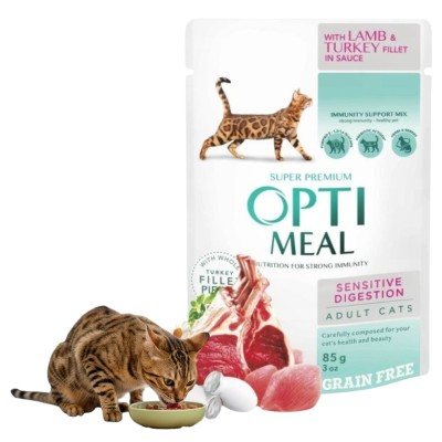 OptiMeal Sensitive Saszetka Karma Mokra dla Kota Jagnięcina z Indykiem ZESTAW 12x85g
