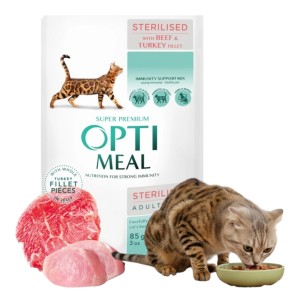 OptiMeal Sterilised Saszetka Karma Mokra dla Kota Wołowina z Indykiem 85g