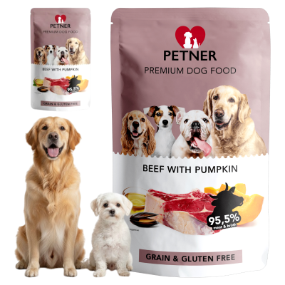 PETNER Wysokomięsna Karma Mokra WOŁOWINA Z DYNIĄ 95,5% Mięsa i Podrobów 500g