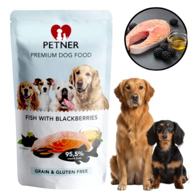 PETNER Wysokomięsna Karma Mokra RYBY Z JEŻYNAMI 95,5% Mięsa 470g