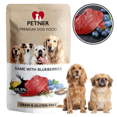 PETNER Wysokomięsna Karma Mokra DZICZYZNA Z BORÓWKAMI 95,5% Mięsa 500g