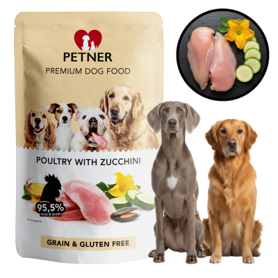 PETNER Wysokomięsna Karma Mokra DRÓB Z CUKINIĄ 95,5% Mięsa 500g