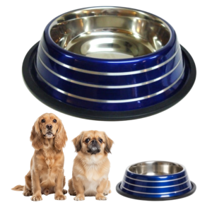 Miska Nierdzewna dla Psa w Paski Antypoślizgowa 0,22l  12cm Niebieska