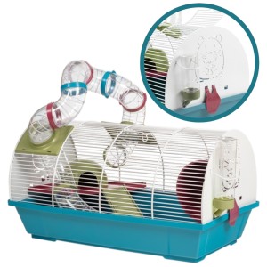 AquosPlast Hamster Blanca Klatka Dla Chomika Myszki Małych Gryzoni Półokrągła z Wyposażeniem Niebieska 50x28x26,5cm Model: 119B