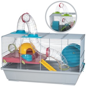 AquosPlast Hamster Gris Tunel Klatka Dla Chomika Myszki Małych Gryzoni z Tunelami i Wyposażeniem Szara 50x28x29cm Model: 138G