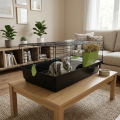 AquosPlast Królik PREMIUM 100 Duża Klatka z Wyposażeniem Dla Królika Świnki Morskiej 100x55x38cm + PAŚNIK + POIDEŁKO + DOMEK Czarno-Zielona