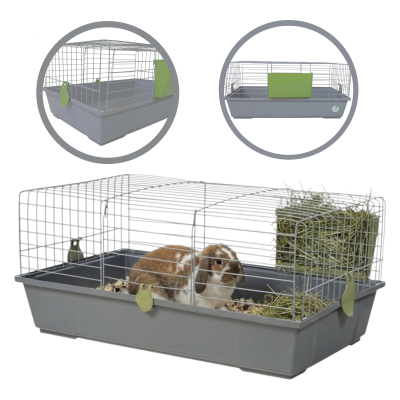 AquosPlast Kawia 80 Przestronna Klatka Dla Kawii Świnki Morskiej 78x46x35,5cm + PAŚNIK Szaro-Zielona