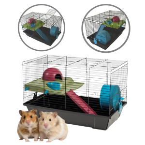 AquosPlast Hamster Negra Klatka Dla Chomika Myszki Małych Gryzoni z Wyposażeniem Czarna 50x28x32cm Model: 948N