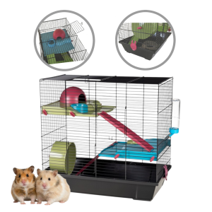 AquosPlast Hamster Negra DUO 2 Poziomowa Klatka Dla Chomika Myszki Małych Gryzoni z Wyposażeniem Czarna 50x28x47cm Model: 949N