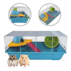 AquosPlast Hamster Azula Baja Klatka Dla Chomika Myszki Małych Gryzoni z Wyposażeniem Niebiesko-Szara 50x28x22cm Model: 117G