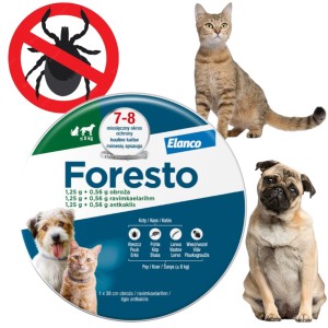 ELANCO Foresto Skuteczna Obroża Przeciw Pchłom i Kleszczom dla Kotów i Małych Psów do 8kg 38cm Działa do 8 Miesięcy