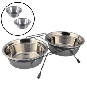 Miski Metalowe Na Stojaku Niskim Dla Psa Kota 2x1,8l