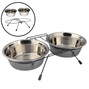 Miski Metalowe Na Stojaku Niskim Dla Psa Kota 2x2,8l