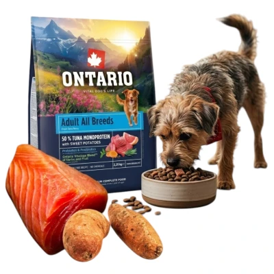 ONTARIO ADULT ALL BREADS MONO TUNA&amp;POTATOES 2,25KG Karma Monoproteinowa dla Dorosłych Psów Wszystkich Ras z Tuńczykiem i Słodkim Ziemniakiem