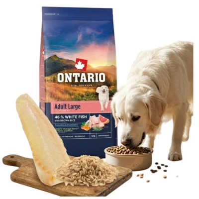 ONTARIO ADULT LARGE FISH&amp;BROWN RICE 12KG Karma dla Dorosłych Psów Dużych Ras z Białą Rybą i Ryżem Brązowym
