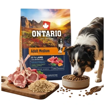 ONTARIO ADULT MEDIUM LAMB&amp;BROWN RICE 2,25KG Karma dla Dorosłych Psów Średnich Ras z Jagnięciną i Ryżem Brązowym