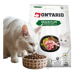 ONTARIO Cat Sensitive Derma Karma Sucha dla Wrażliwych Kotów Dorosłych Kaczka z Jagnięciną 2kg