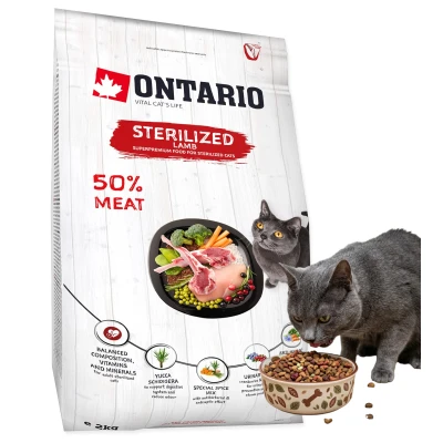 ONTARIO CAT STERILISED LAMB 2KG KARMA DLA KOTÓW WYKASTROWANYCH Z JAGNIĘCINĄ