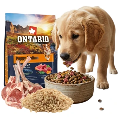 ONTARIO PUPPY MEDIUM LAMB&amp;BROWN RICE 2,25KG Karma dla Szczeniąt Średnich Ras z Jagnięciną i Ryżem Brązowym