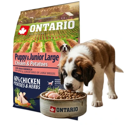 ONTARIO PUPPY&amp;JUNIOR LARGE CHICKEN&amp;POTATOES 2,25KG KURCZAK KARMA DLA SZCZENIĄT I MŁODYCH PSÓW