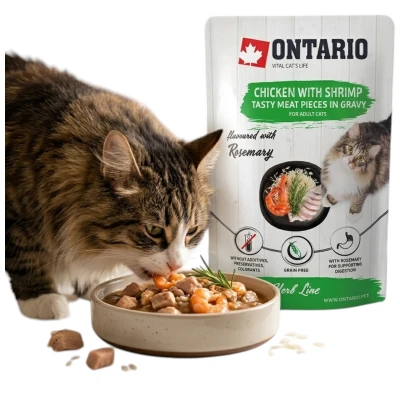 Ontario Saszetka Karma Mokra dla Kota Herb Line Kurczak z Krewetką 80g