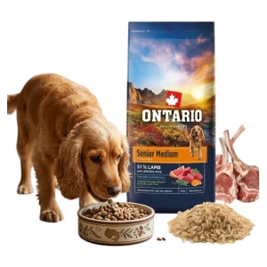 ONTARIO SENIOR MEDIUM LAMB&BROWN RICE 12KG Karma dla Starszych Psów Średnich Ras z Jagnięciną i Ryżem Brązowym