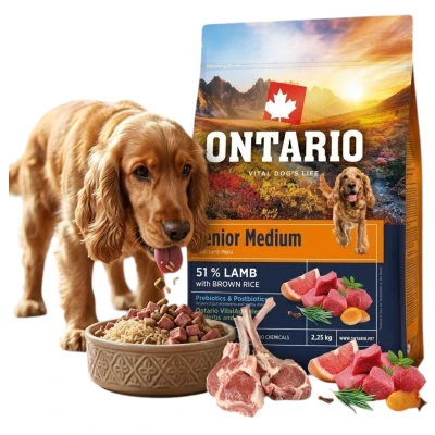 ONTARIO SENIOR MEDIUM LAMB&amp;BROWN RICE 2,25KG Karma dla Starszych Psów Średnich Ras z Jagnięciną i Ryżem Brązowym