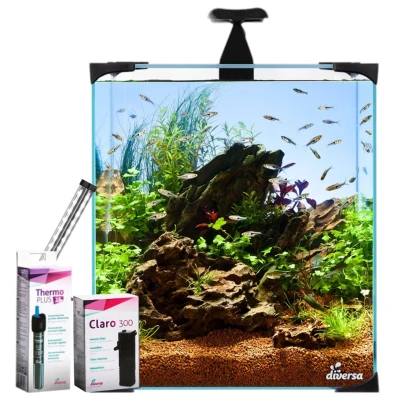 Diversa Zestaw Akwarystyczny Startowy dla Początkujących 30l nanoLED 30x30x35 LED 6,7W z Filtrem Grzałką