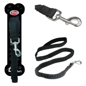 Smycz dla psa L-BUNGEE-BLACK Rozciągliwa 120-180cm Czarna