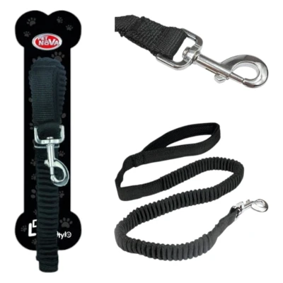 Smycz dla psa L-BUNGEE-BLACK,rozciągliwa 120-180cm Czarna