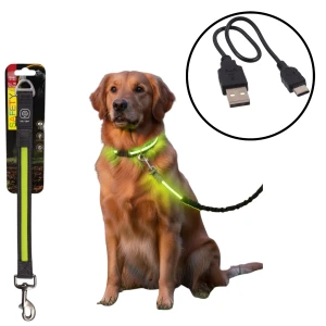 DF Nylonowa Solidna Smycz Podświetlana LED Przedłużka do Smyczy dla Psa 39cm 25mm ZIELONA