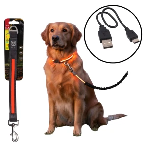 DF Nylonowa Solidna Smycz Podświetlana LED Przedłużka do Smyczy dla Psa 39cm 25mm POMARAŃCZOWA