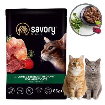 Savory Mokra Karma dla Kota Dorosłego POUCH LAMB&amp;BEETROOT Jagnięcina z Burakiem Saszetka 85g