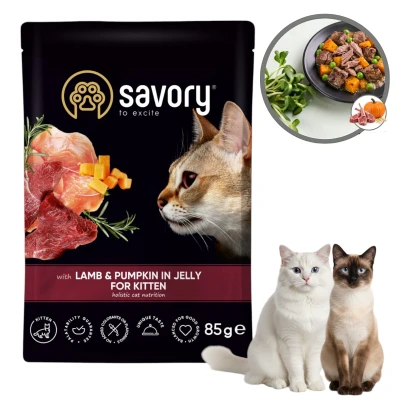 Savory Mokra Karma dla Kociąt POUCH LAMB&amp;PUMPKIN Jagnięcina z Dynią Saszetka 85g