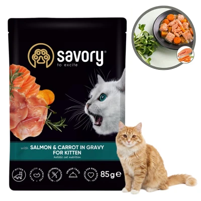 Savory Mokra Karma dla Kociąt POUCH SALMON&amp;CARROT Łosoś z Marchewką Saszetka 85g