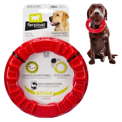 Gryzak Kółko Ferplast Smile Ring L Czerwony Zabawka Na Smaczki Dla Psa Czyści Zęby