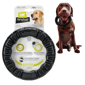 Gryzak Kółko Ferplast Smile Ring  L Czarny  Zabawka Na Smaczki  Dla Psa Czyści Zęby