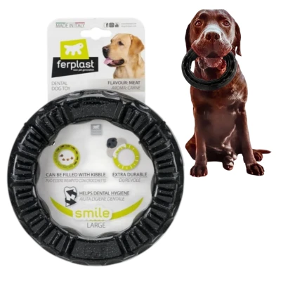 Gryzak Kółko Ferplast Smile Ring  L Czarny  Zabawka Na Smaczki  Dla Psa Czyści Zęby