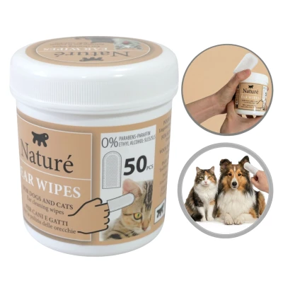 Czyściki Do Uszu Nature Ears Wipes 50SZT Płatki Higieniczne Dla Psa Słoik