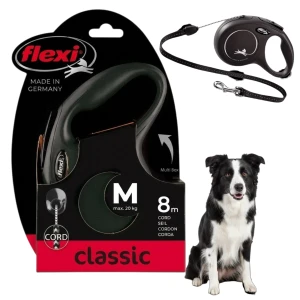 FLEXI Smycz automatyczna NEW CLASSIC linka M 8m do 20kg CZARNA