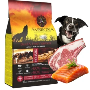 AMBROSIA Adult BEEF Salomon Bezzbożowa Karma Dla Psa Wołowina z Łososiem 12kg