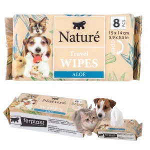 Chusteczki Nature Travel Wipes 8szt Mini Podróżne Higieniczne Na Wyjazd dla Psa Kota