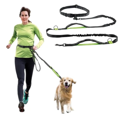 Smycz Do Biegania RECORD Z Pasem Biodrowym Jogging Amortyzator 270CM Odblask