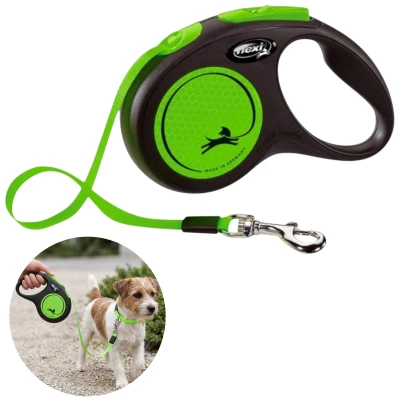 Smycz Flexi Classic Neon S Taśma 5m 15kg Zielona Odblaskowa Bezpieczna