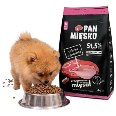 Pan Mięsko Karma dla Szczeniąt Cielęcina z Przepiórką rozm. XS 3kg